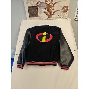 Disney Store Pixar Incredibles Mens L Black varsity Bomber Jacket snap New